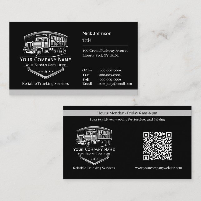 Professional Trucking Hauling Company QR Code Business Card (Front/Back)