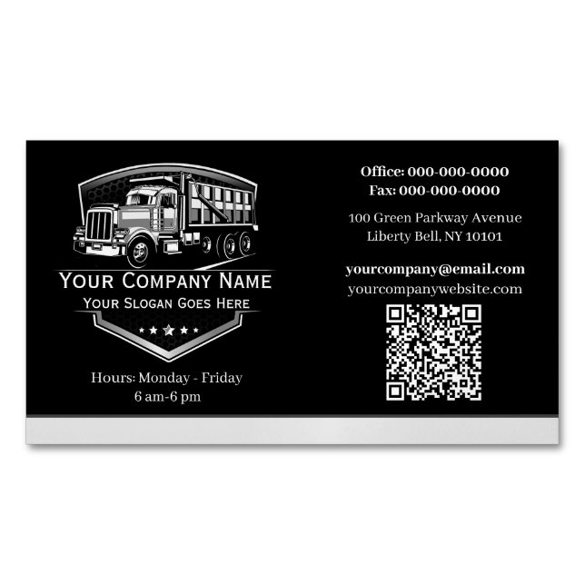 Professional Trucking Hauling Company QR Code Magnetic Business Card (Front)