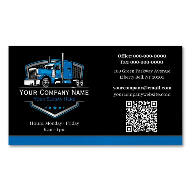 Professional Trucking Hauling Company QR Code Magnetic Business Card (Front)