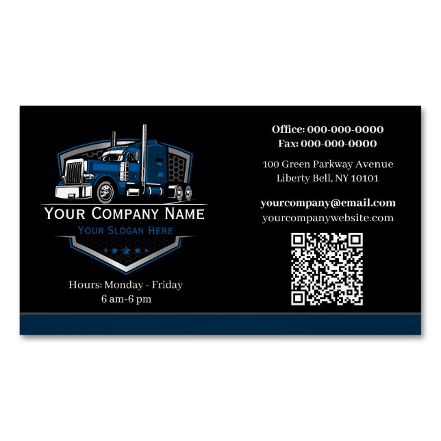 Professional Trucking Hauling Company QR Code Magnetic Business Card (Front)