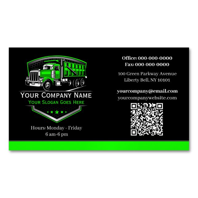 Professional Trucking Hauling Company QR Code Magnetic Business Card (Front)