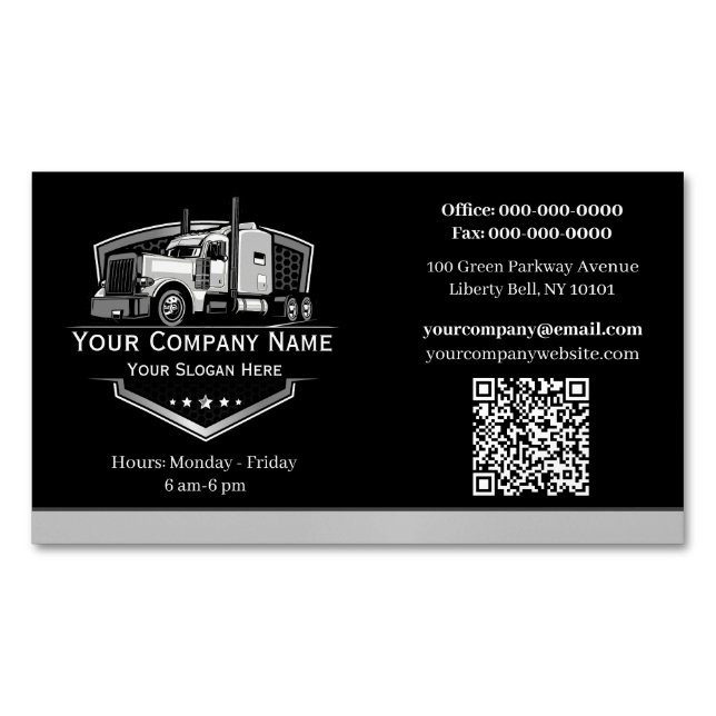 Professional Trucking Hauling Company QR Code Magnetic Business Card (Front)