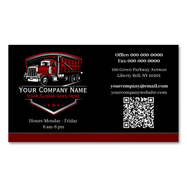 Professional Trucking Hauling Company QR Code Magnetic Business Card (Front)