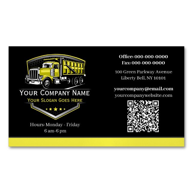 Professional Trucking Hauling Company QR Code Magnetic Business Card (Front)