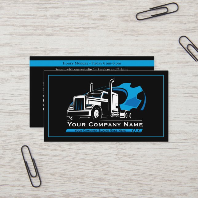 Professional Trucking Hauling Company Repair Business Card (Front/Back In Situ)