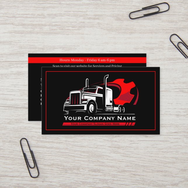 Professional Trucking Hauling Company Repair Business Card (Front/Back In Situ)