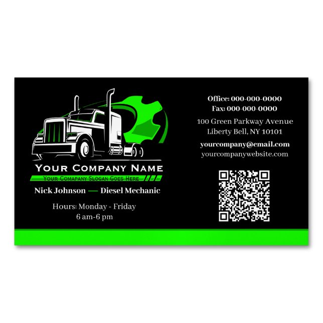 Professional Trucking Hauling Company Repair Magnetic Business Card (Front)