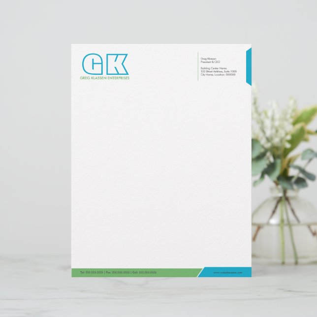 Professional Turquoise & Green Personalised Letterhead (Standing Front)