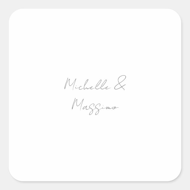 Professional Unique Classical Plain Couple Names Square Sticker (Front)