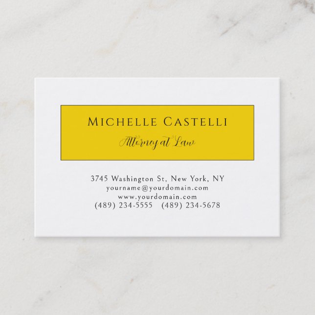 Professional Unique Classical Simple Yellow White Business Card (Front)