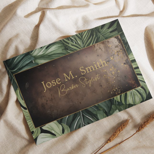 Professional Unique Leather Greenery Stylish Green Business Card (Creator Uploaded)