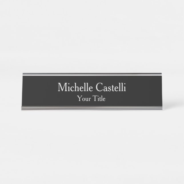 Professional Unique Modern Minimalist Black Grey Desk Name Plate (Front)