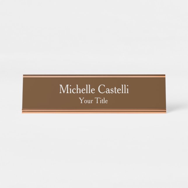Professional Unique Modern Rose Gold Brown Desk Name Plate (Front)
