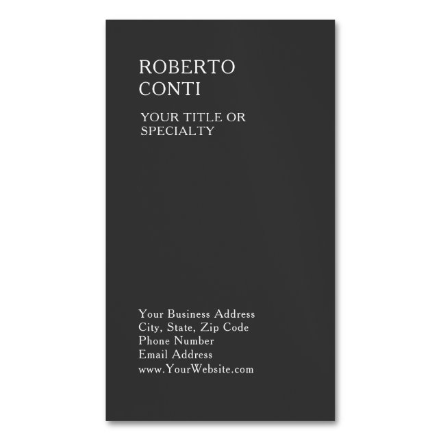 Professional Unique Plain Minimalist Trendy Black Magnetic Business Card (Front Vertical)