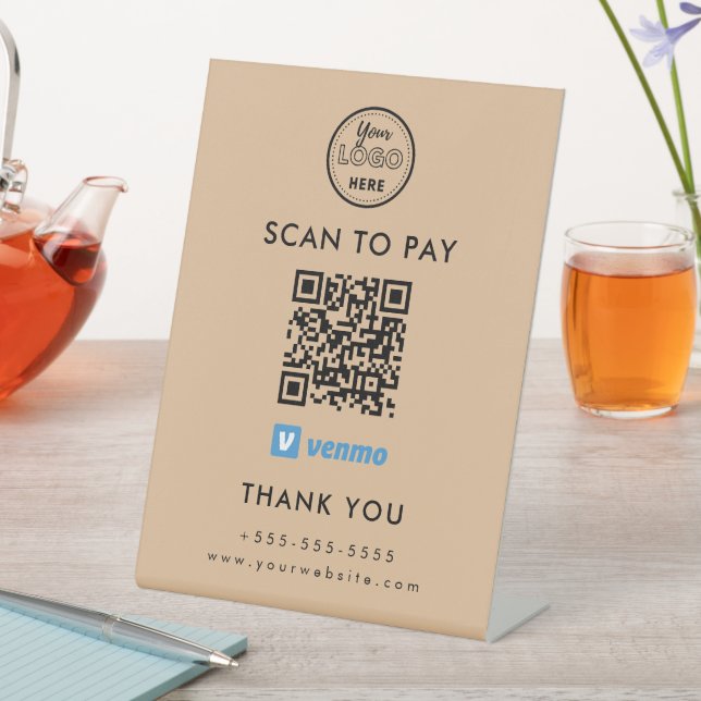 Professional Venmo QR Code Scan to Pay Logo Rustic Pedestal Sign (In SItu)