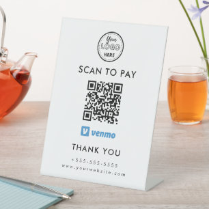 Professional Venmo QR Code Scan to Pay Logo White Pedestal Sign