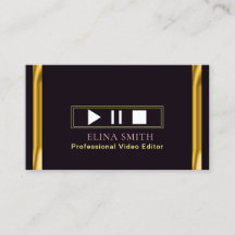 Professional Video Editor Black Gold Business Card