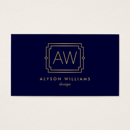 Professional Vintage Art Deco Elegant Navy/Gold Business Card