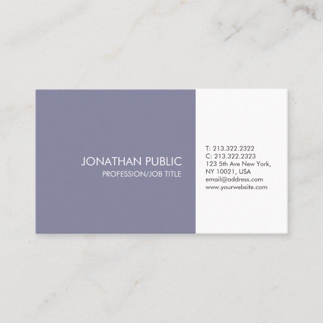 Professional Violet White Elegant Artistic Plain Business Card (Front)