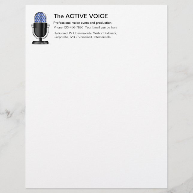 Professional Voice Over Actor Business Letterhead (Front)