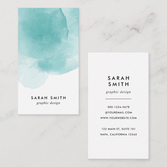 Professional Watercolor Blue Business Card (Front/Back)