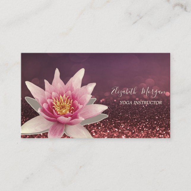 Professional Watercolor Lotus Yoga Bokeh  Business Card (Front)
