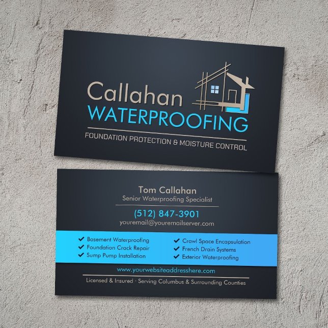 Professional Waterproofing Services Contractor  Business Card (Creator Uploaded)