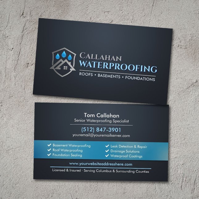 Professional Waterproofing Services Contractor  Business Card (Creator Uploaded)