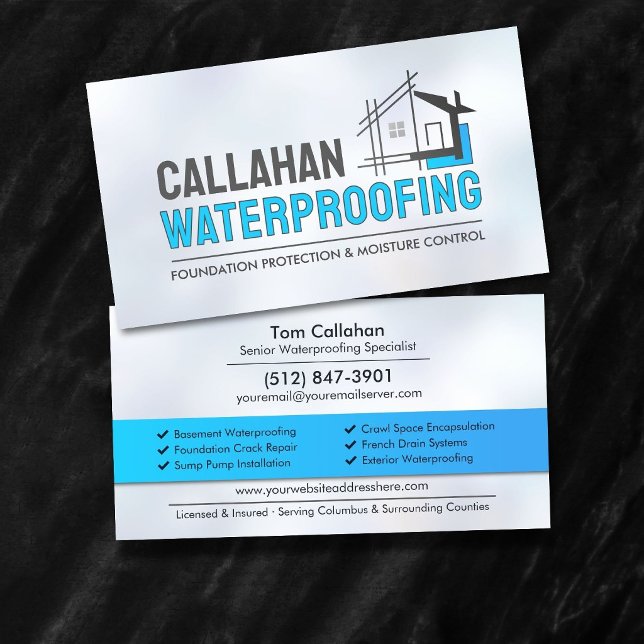 Professional Waterproofing Services Contractor  Business Card (Creator Uploaded)