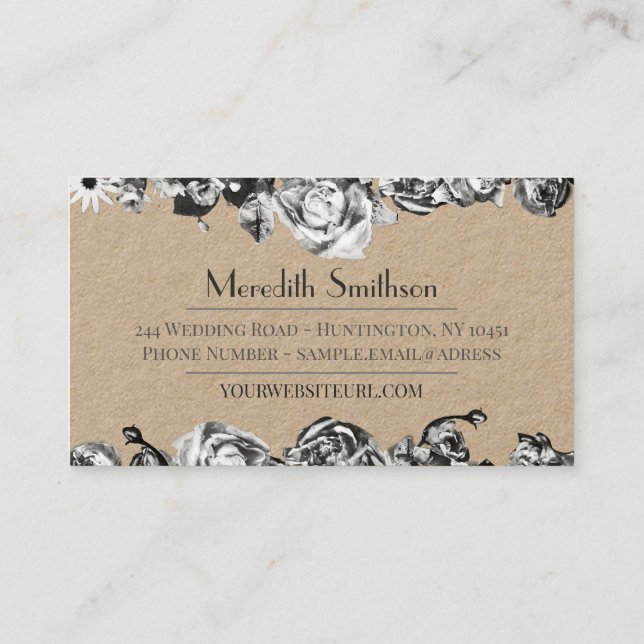 Professional Wedding Planner Elegant Black & White Business Card (Back)