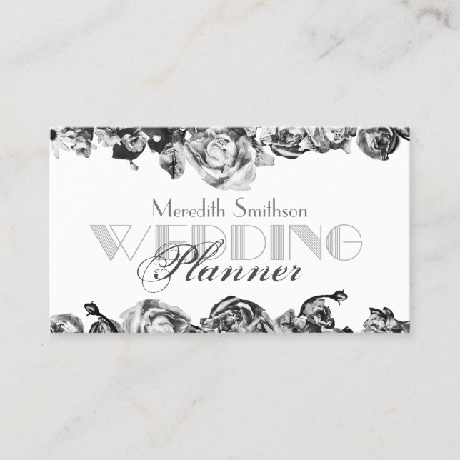Professional Wedding Planner Elegant Black & White Business Card (Front)