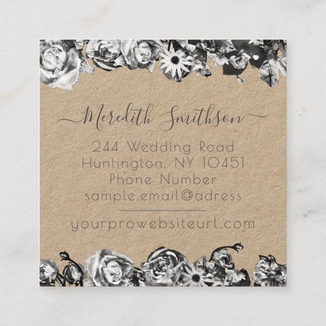 Professional Wedding Planner Elegant Rustic Floral Square Business Card (Back)