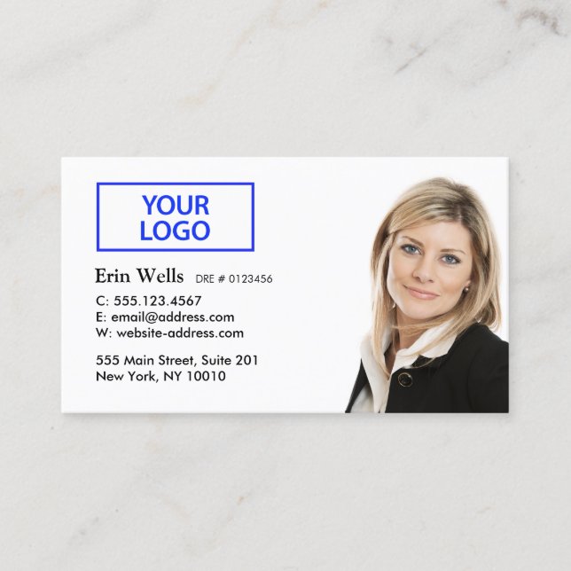 Professional White Add Your Photo Logo Business Card (Front)