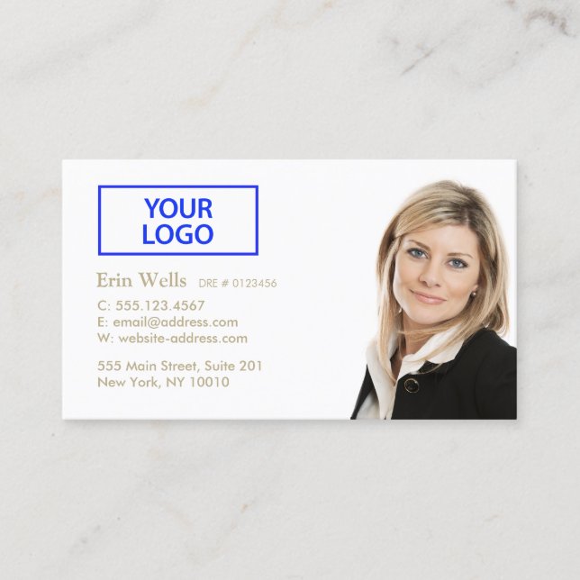 Professional White Add Your Photo Logo Business Card (Front)