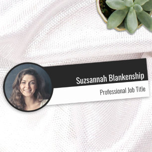 Professional White and Black Custom Photograph  Name Tag