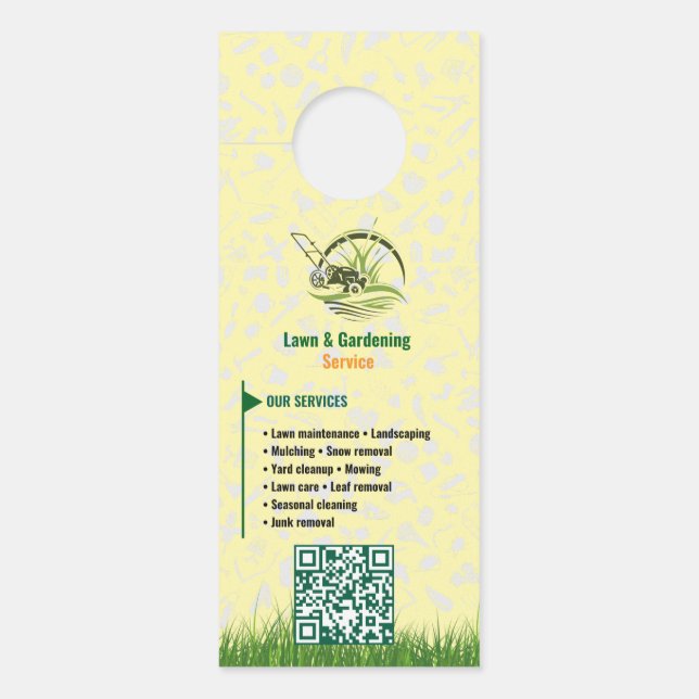 Professional White and Green Lawn Care Door Hanger (Front)
