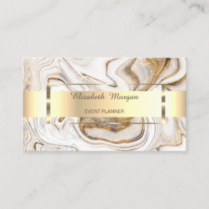 Professional White Brown Gold Stripe Marble Business Card