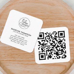Professional White Generic Company Logo QR Code Square Business Card