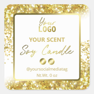 Professional White Gold Glitter Soy Candle Labels