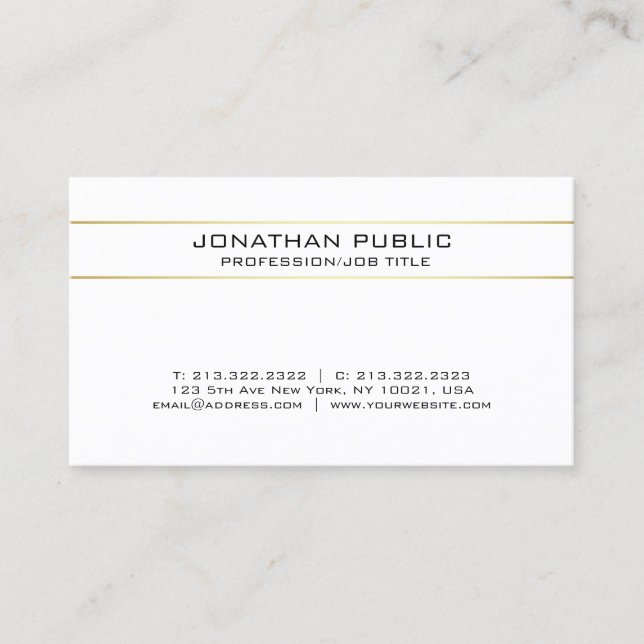 Professional White Gold Simple Modern Elegant Business Card (Front)