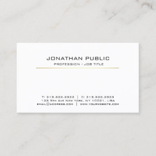 Professional White Gold Sleek Modern Elegant Plain Business Card