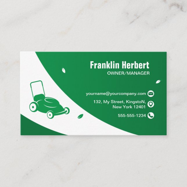 Professional White Green Lawn Care & Landscaping B Business Card (Front)
