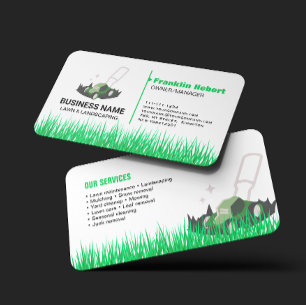 Professional  white Green Lawn Care & Landscaping  Business Card