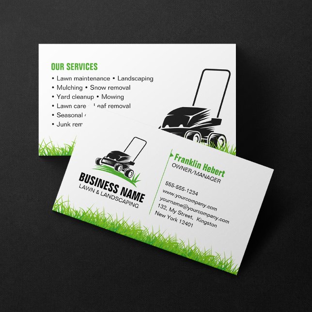 Professional White Green Lawn Care & Landscaping Business Card (Creator Uploaded)