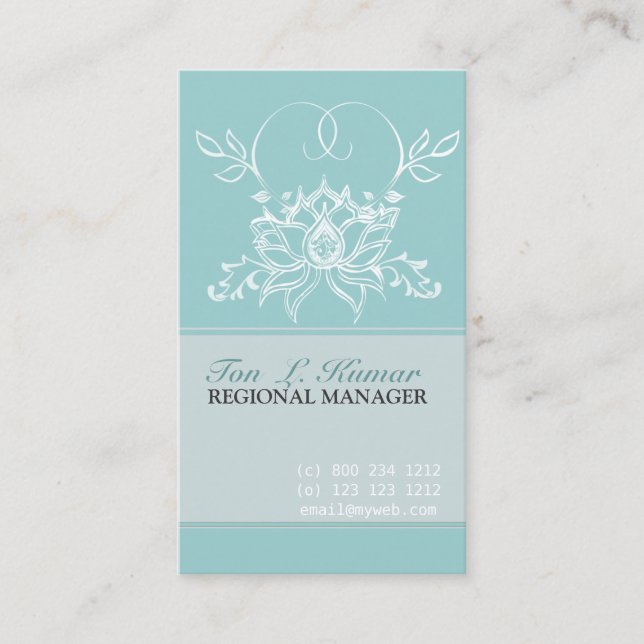 Professional White Lotus Pale Teal  Purity Floral Business Card (Front)
