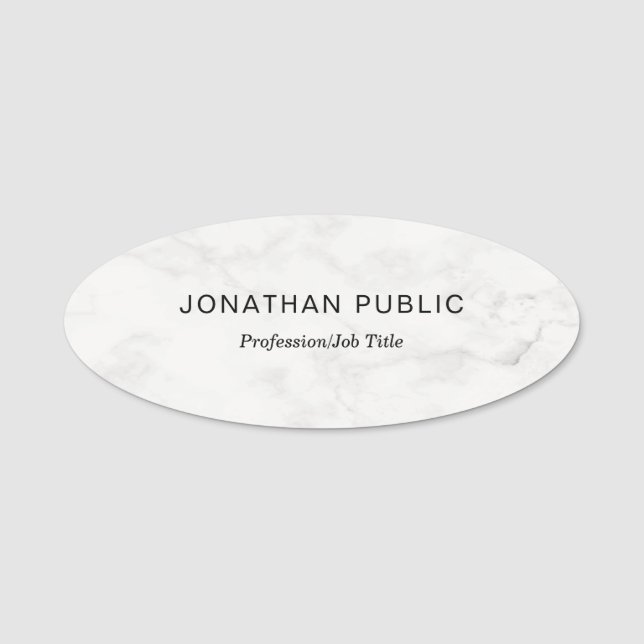 Professional White Marble Simple Template Modern Name Tag (Front)