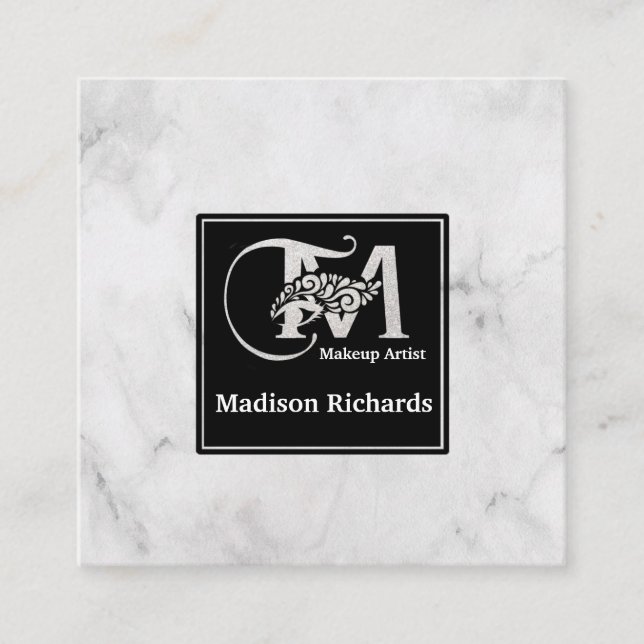 Professional white marble square business card (Front)
