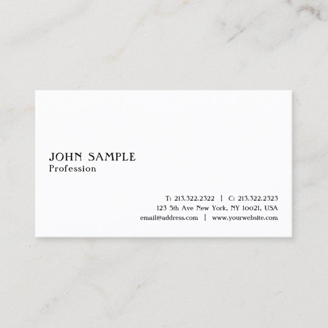 Professional White Modern Elegant Simple Plain Business Card (Front)