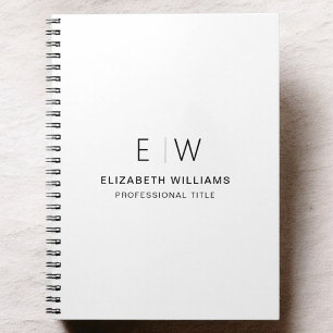Professional White Monogram Business Initial Notebook