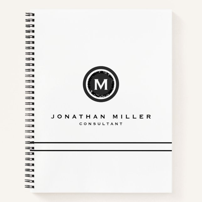 Professional White Monogram Medallion Notebook (Front)